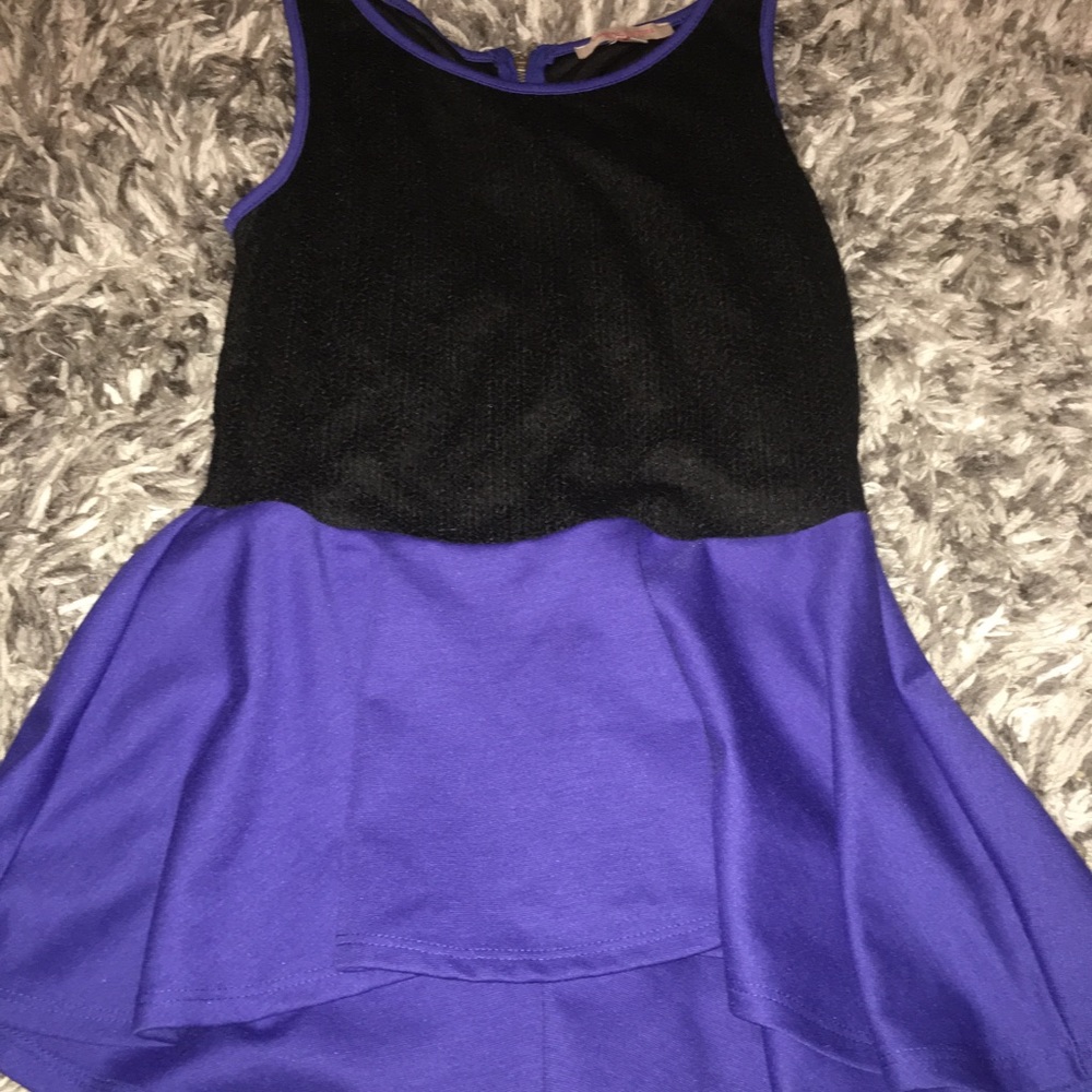 Blue & black peplum sleeveless top